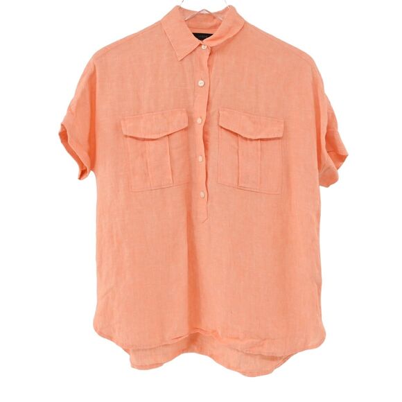 J CREW Top Womens Size‎ 0 Orange Baird Mcnutt Irish Linen Boxy Pocket Blouse - Picture 1 of 13